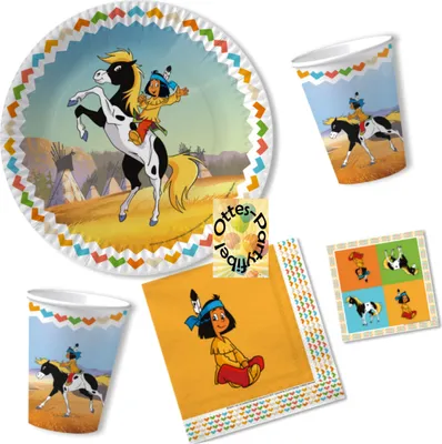 Produktbild von Yakari-Party-Set 52tlg. für 16 Pferdefreunde 16 Teller 16 Becher 20 Servietten