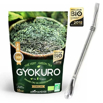 Produktbild von Grüner Tee Gyokuro 50 g + Edelstahlstrohhalm mit Filter
