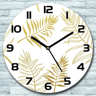 Produktbild von Wanduhr aus Glas Rund fi 30 Elegante Palmblätter Quarz Deko Wohnzimmer Büro