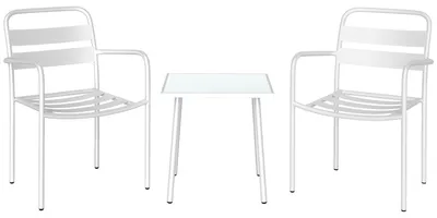 Produktbild von 3-teiliges Bistro-Set aus Metall für die Terrasse mit Glastisch, Weiß