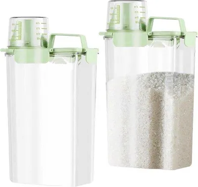 Image de Lot de 2 récipients de 3 litres avec couvercle : pot à céréales, pot à fleurs, récipient de cuisine, pot à lessive