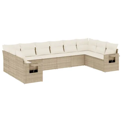 Produktbild von vidaXL 10-tlg. Garten-Sofagarnitur mit Kissen Beige Poly Rattan
