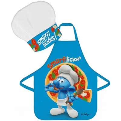 Produktbild von Kinderschürze / Kochschürze mit Kochmütze Motiv Schlumpf "Smurfilicious"