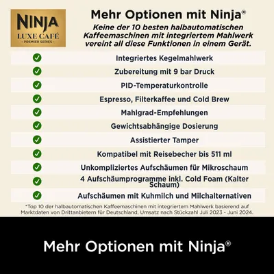 A list of features for a Ninja coffee machine, presented with checkmarks.