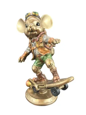 Produktbild von Steampunk Maus Figur auf Skateboard Veronese Bronzeoptik Skulptur Deko Geschenk WU78200A4