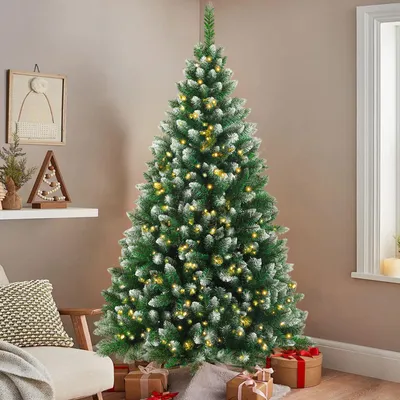 Produktbild von Künstlicher Weihnachtsbaum Schneetanne 180 cm mit Warmweiße LED,800 Spitzen,PVC, stabiler Metallfuß, 40 Zweige,Tannenbaum, Christbaum