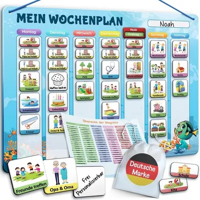 Produktbild von LIKARTO Kinder Wochenplaner Magnettafel mit 194 Magneten
