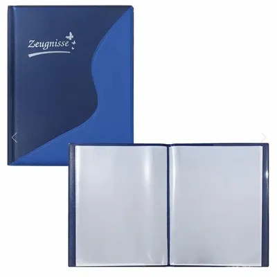 Produktbild von Idena Zeugnismappe wattiertes Cover 12 Klarsichthüllen 100µ DIN A4 – blau