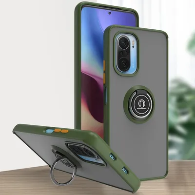 Produktbild von Xiaomi Poco F3 Hülle, Ring Halter Ständer Matte Transluzent TPU Rahmen Stoßfest Schutzhülle für Xiaomi Poco F3 Grün