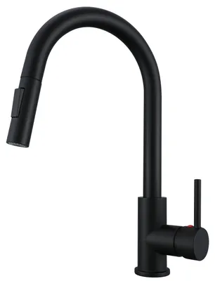 Produktbild von AICA Küchenarmatur Ausziehbarer Sprayer Messingkern 2 Strahlarten Mischbatterie Wasserhahn Küche Schwarz Matt