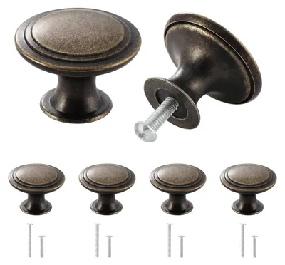 Produktbild von 4 Vintage-Möbelknöpfe, 30 mm runde, bronzefarbene Schrankknöpfe, Türknöpfe aus Zinklegierung mit Schrauben für Schubladen, Schränke, Möbel, Küchenschränke, Kleiderschränke