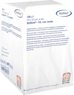 Zdjęcie produktu dla MaiMed-VK-niesterylne kompresy włókninowe 10x10cm 6-krotne, 100 szt./torebka papierowa | opakowanie (100 szt.)