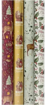 Productafbeelding van Kerstmis assortiment cadeaupapier - inpakpapier voor Kerst KE127 - 4 mtr x 70 cm - 4 rollen