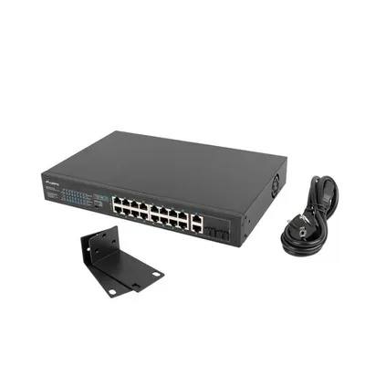 Produktbild von Lanberg RSFE-16P-2C-250, Unmanaged, Gigabit Ethernet (10/100/1000), Power over Ethernet (PoE), Rack-Einbau, 1U