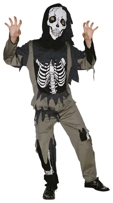 Immagine prodotto di Costume da scheletro per bambini Costume di Halloween nero-oliva - 122/134 (7-9 anni)