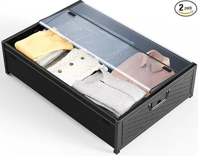 Produktbild von Unterbett-Aufbewahrung, Aufbewahrungsboxen mit Rollen und abnehmbarem Deckel, stabile Aufbewahrung für Schuhe, Spielzeug, Bücher und Kleidung,schwarz.