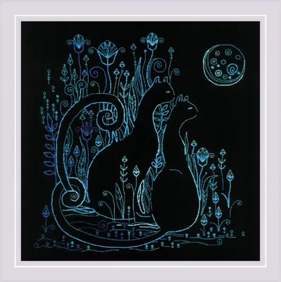Produktbild von Riolis Blackwork Stickset "Katzen. Mondlicht", Zählmuster, 30x30cm
