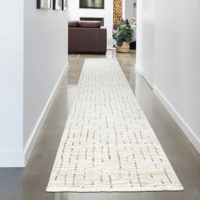 Immagine prodotto di Tappeto soggiorno camera da letto morbido e atossico color crema con motivo a linee beige/marrone Dimensioni - 80 x 300 cm
