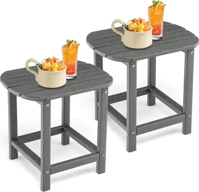 Immagine prodotto di Tavolini da esterno - Set da 2 - Resistenti alle intemperie - Plastica - Piccoli - Per giardino e balcone - Grigio