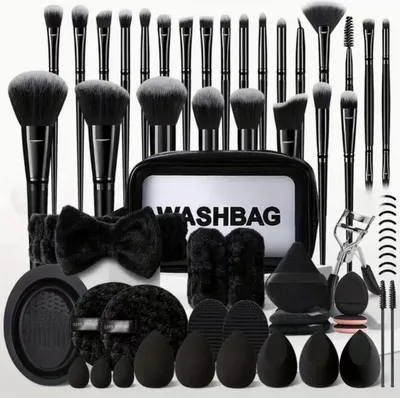 Image de INF Ensemble de 25 pinceaux de maquillage avec éponges et trousse - Kit complet