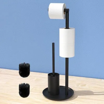 Immagine prodotto di Portasapone con scopino - Set da bagno robusto - Nero opaco - Acciaio inossidabile