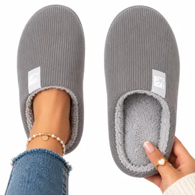 Produktbild von Uni Premium Cord Hausschuhe HEYO Pantoffeln Memory-Foam Teddy-Futter Slippers 36/37