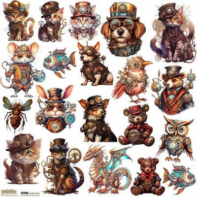 Produktbild von AUFKLEBER - ScrapLove - Steampunk Animals - Steampunk-Tiere