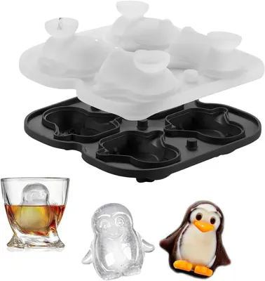 Produktbild von Eiswürfelform – Kleine Pinguin-Eiswürfelform – Silikon, 4 Fächer – 3D-Design – Neuheit – Niedliche Pinguine