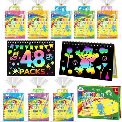 Productafbeelding van 48 boeken krasafbeeldingen voor kinderen, Magic Scratch Book, regenboogkraspapier om te tekenen en te knutselen, voor verjaardagen, feesten