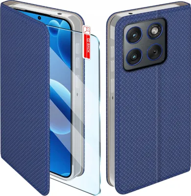 Immagine prodotto di Custodia magnetica per Motorola Edge 70 con chiusura, blu scuro + vetro protettivo 9H