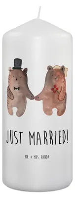 Produktbild von Mr. & Mrs. Panda Kerze Bär Heirat 19 x 8 cm - Weiß - Geschenk, Blockkerze, Erinnerungskerze, Wachskerze, Verheiratet Heirate Hochzeit Hochzeitsgeschenk Hochzeitspaar