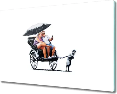 Produktbild von Coloray Hackbrett Küchenbrett Kochplattenabdeckung Schneidebrett Herdabdeckplatte 80x52 cm - Rikscha Banksy
