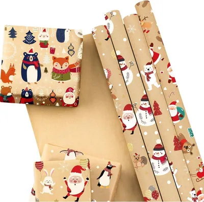 Obrázok produktu pre Vianočný baliaci papier Kraft 6 listov Vianočné prvky 44,5 x 76 cm červená biela hnedá