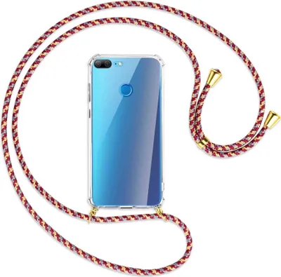 Produktbild von Handykette Backcover-Schutzhülle mit Band (Metall goldfarben) für Honor 9 Lite / 9 Youth Edition - weinrot/gelb/grau