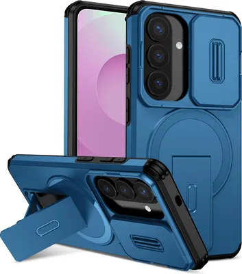 Image de Étui magnétique pour Samsung Galaxy S26, étui double couche résistant avec protection coulissante pour l'appareil photo et support réglable Bleu