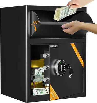 Image de Coffre-poste de 70 litres | Coffre-dépôt | Coffre avec fente de dépôt | Coffre-poste sécurisé | Coffres-dépôts | Coffre-dépôt avec fente de dépôt | Serrure à code et clés, 52*40*35 cm, pour l'argent liquide, pour le bureau, pour la maison