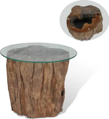 Immagine prodotto di vidaXL Tavolino in vetro teak 50 x 40 cm - Tavolino - Tavolini - Tavolini - Tavoli da caffè