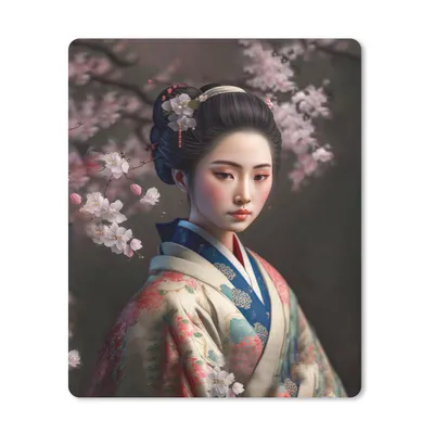Produktbild von MuchoWow® Mauspad Mousepad Frau - Sakura - Kimono - Asiatisch - Porträt 30x40 cm - Mousepads - Maus Mat - Pad - Mausunterlage - Mausmatten