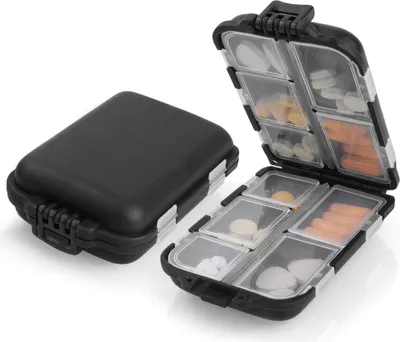 Produktbild von Tablettenbox 8 FächermitSchnalle,Feuchtigkeitsgeschützt&Reise-Etui