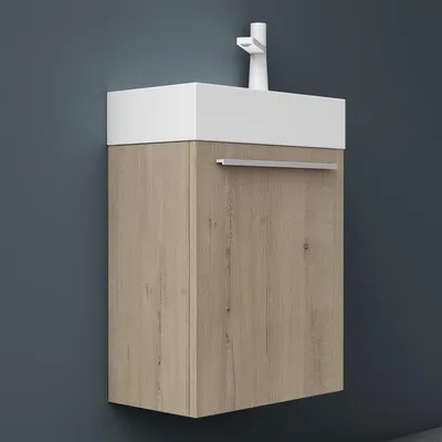 Produktbild von Mai & Mai Badmöbelset Badezimmermöbel Waschbeckenunterschrank in Eiche Greige und Waschbecken Weiß matt BxTxH 46x26x63cm Pisa