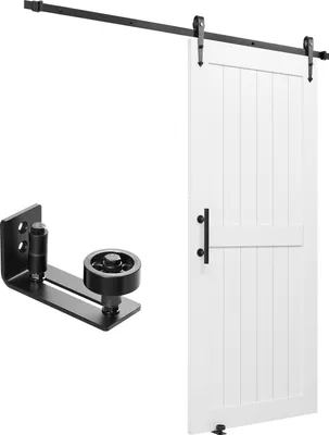 Immagine prodotto di SucceBuy porta scorrevole in stile fienile con sistema di ante scorrevoli (914 x 2134 mm) in robusti pannelli MDF, porta con kit di ferramenta, rivestimento in PVC idrorepellente e telaio ad H, ideale per soggiorno e bagno in bianco
