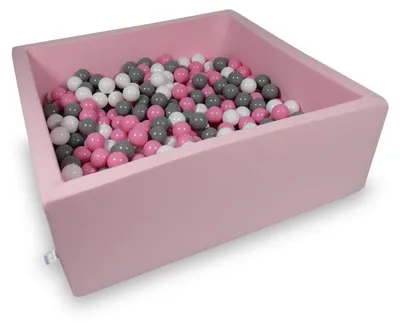 Image de Bassin de séchage 110x110x40cm rose poudré avec 600 balles : blanc, gris, rose poudré