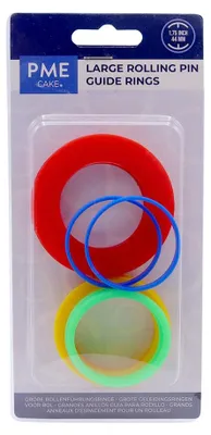 Obrázok produktu pre PME Large Rolling Pin Guide Rings, Silikón, Modrá, Zelená, Červená, Žltá, Jemný povrch, 44 mm, 26 g, 90 mm