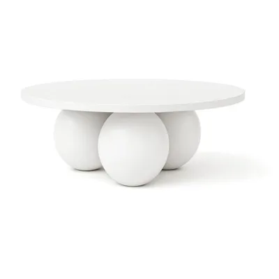 Produktbild von DEKORI_INTERIORS, BELLY runder Couchtisch 75 cm im modernen Stil (Eiche Weiß/Weiß)