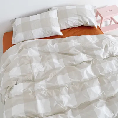 Produktbild von Gingham Bettbezug Beige 200 x 220 cm 100% Baumwolle Hergestellt in Europa