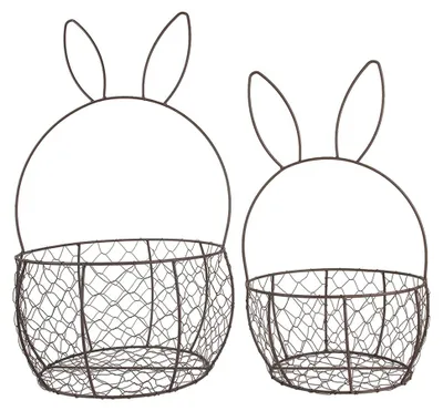 Immagine prodotto di Cestino decorativo Clayre & Eef Set di 2 Ø 33x55 / Ø 27x45 cm Coniglio in metallo marrone