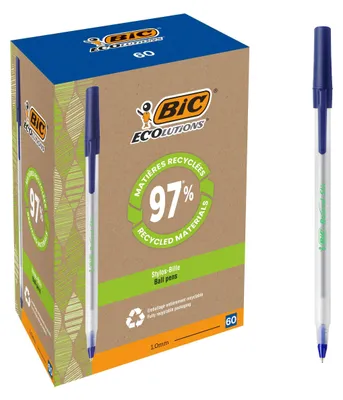 Zdjęcie produktu dla BIC 8932402 60 BIC Kugelschreiber Round Stic ECOlutions transparent Schreibfarbe blau