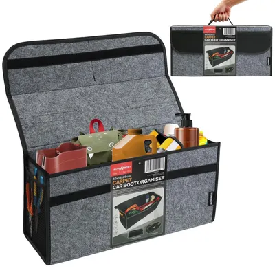 Zdjęcie produktu dla Organizer do bagażnika, składany, z klapą i zapięciem na rzep, kolor szary, wymiary: 50x25x15,5 cm