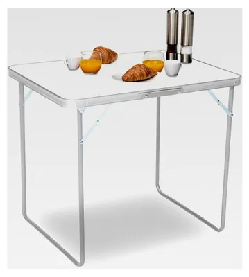Produktbild von Klappbarer Campingtisch - Gartentisch - 80x60x70 cm - Innen/Außen - Tragegriff - Kompakt - Aluminium - Weiß