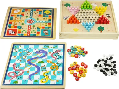 Produktbild von 6-in-1-Schach- und Damespiel aus Holz